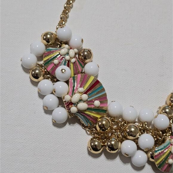TALBOT'S Multicolor SEASHELL Charm and‎ Beaded Gold Tone Statement Necklace - Picture 11 of 13